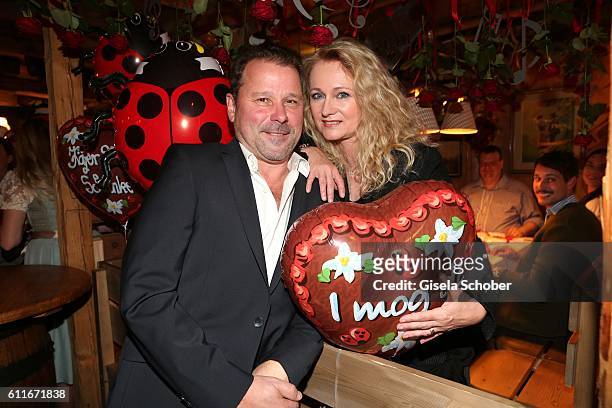 Singer Nicole Seibert and her husband Winfried Seibert attend the Ralph Siegel birthday party during the Oktoberfest at Theresienwiese on September...