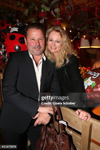 Singer Nicole Seibert and her husband Winfried Seibert attend the Ralph Siegel birthday party during the Oktoberfest at Theresienwiese on September...