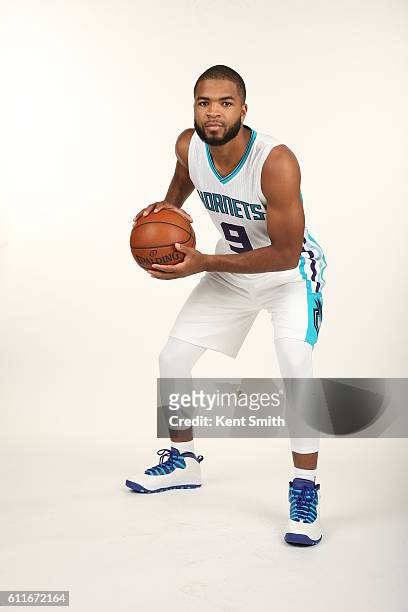Aaron Harrison of Charlotte Hornets poses for Media Day Portraits at the Time Warner Cable Arena on September 26, 2016 in Charlotte, North Carolina....