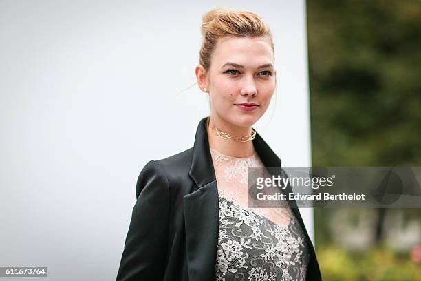 Model Karlie Kloss is seen outside of the Christian Dior show during Paris Fashion Week Spring Summer 2017 at the Rodin museum on September 30, 2016...