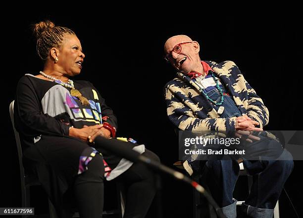 Dr. Ntozake Shange and Larry Kramer attends the 2016 #IdentityWeek Reception at Vineyard Theatre on September 30, 2016 in New York City.