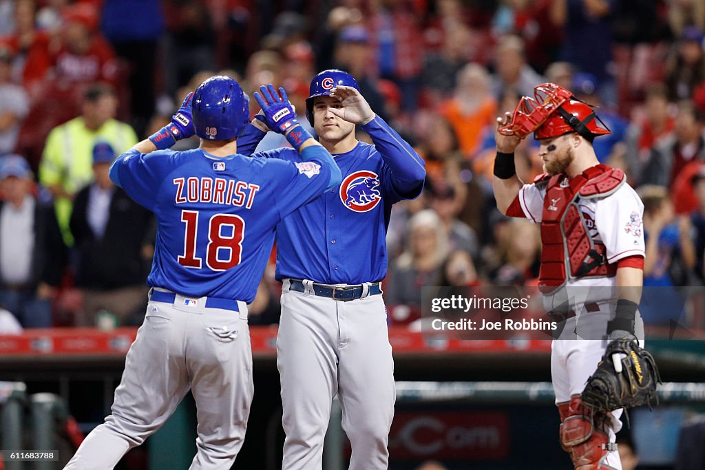 Anthony Rabe Cincinnati Ben Zobrist of the Chicago Cubs celebrates with Anthony Rizzo after ...