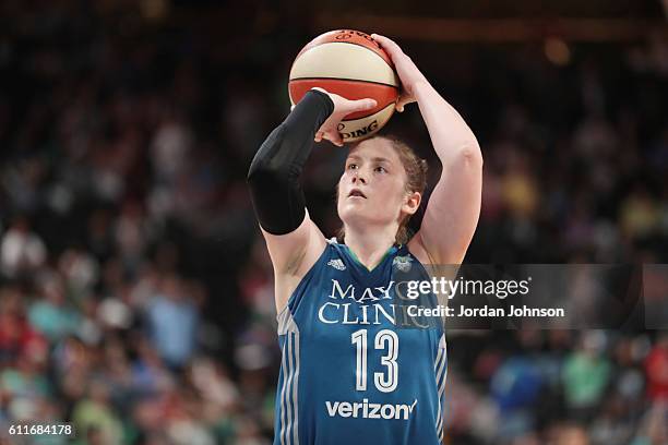 Lindsay Whalen of the Minnesota Lynx shoots a free throw against the Phoenix Mercury in Game Two of the Semifinals during the 2016 WNBA Playoffs on...