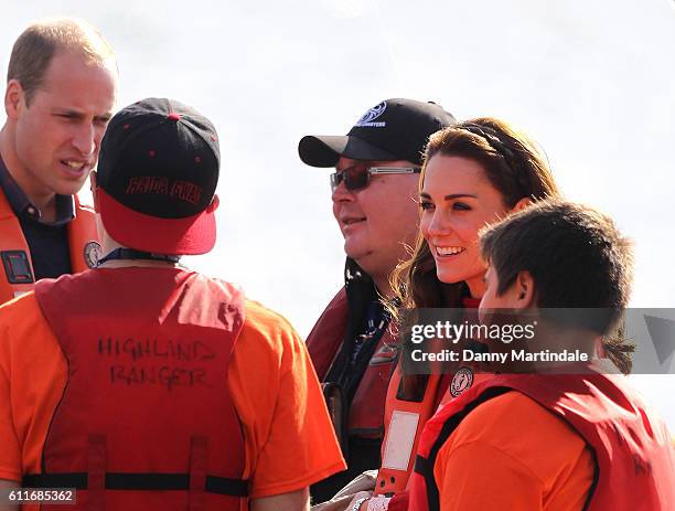 Catherine, Duchess of Cambridge and Prince William, Duke of Cambridge head out on a fishing trip with Skidegate youth centre children during the...