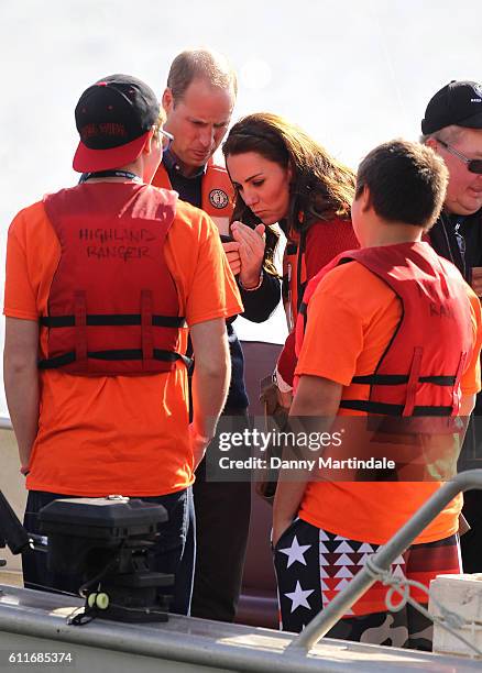 Catherine, Duchess of Cambridge and Prince William, Duke of Cambridge head out on a fishing trip with Skidegate youth centre children during the...