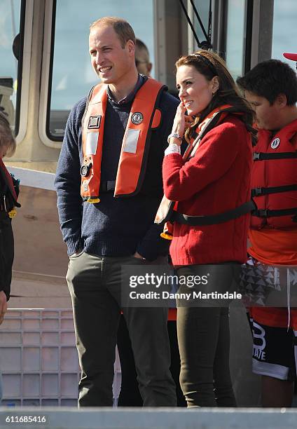 Catherine, Duchess of Cambridge and Prince William, Duke of Cambridge head out on a fishing trip with Skidegate youth centre children during the...
