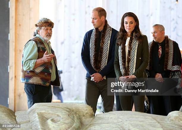Prince William, Duke of Cambridge and Catherine, Duchess of Cambridge was as tey visit the Haida Heritage Centre during the Royal Tour of Canada on...