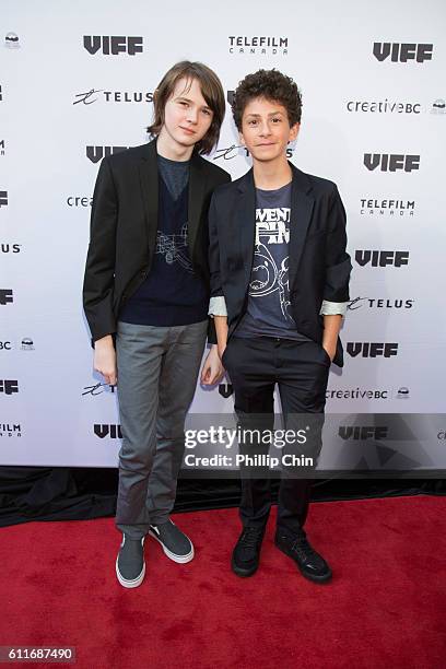 Actors Hays Wellford and William Ainscough arrive on the red carpet for their film "Milton's Secret" at the Centre for the Performing Arts during the...