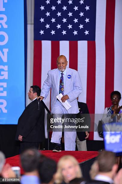 United States Congressman Alcee Hastings attends the Democratic presidential candidate Hillary Clinton campaign rally at Coral Springs Gymnasium on...