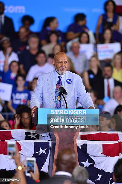 United States Congressman Alcee Hastings speaks before the arrival of Democratic presidential candidate Hillary Clinton campaign rally at Coral...