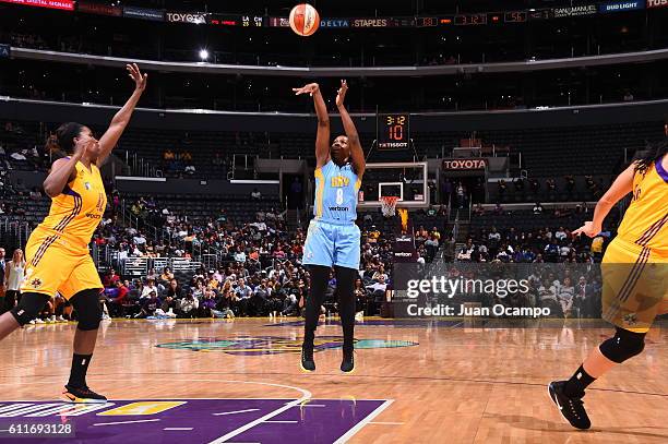 Clarissa Dos Santos of the Chicago Sky shoots against the Los Angeles Sparks in Game Two of the Semifinals during the 2016 WNBA Playoffs on September...