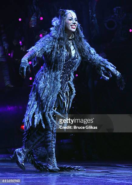 Leona Lewis as "Grizabella" takes her curtain call in "Cats" on Broadway at The Neil Simon Theatre on September 30, 2016 in New York City.