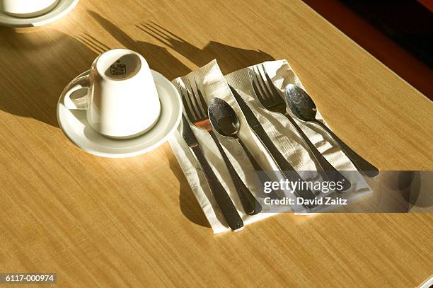 tableware in a diner - laminiertes plastik stock-fotos und bilder