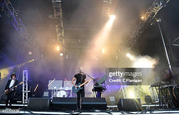 Jordan Lawler, Anthony Gonzalez and Kaela Sinclair of M83 perform in concert during the Austin City Limits Music Festival at Zilker Park on September...