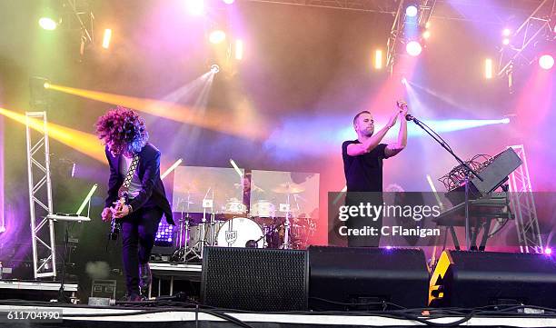 Jordan Lawler and Anthony Gonzalez of M83 perform in concert during the Austin City Limits Music Festival at Zilker Park on September 30, 2016 in...