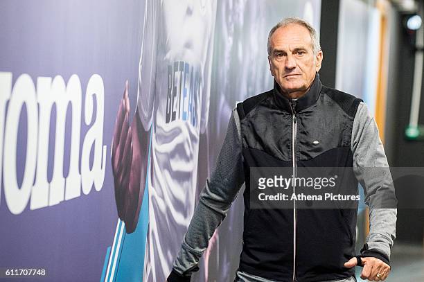 Francesco Guidolin, Manager of Swansea City arrives ahead of the Premier League match between Swansea City and Liverpool at The Liberty Stadium on...