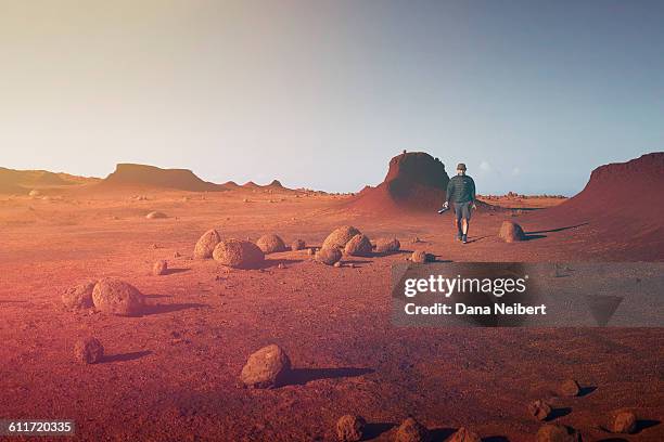 man walking on martian like landscape - lanai ストックフォトと画像