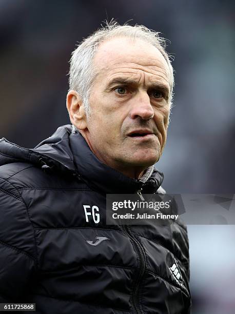 Francesco Guidolin, Manager of Swansea City looks onduring the Premier League match between Swansea City and Liverpool at Liberty Stadium on October...