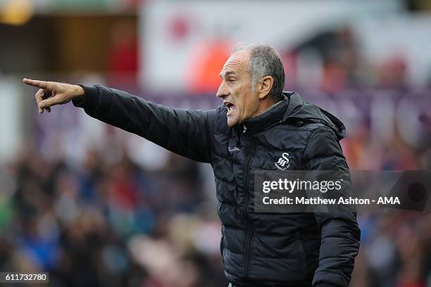 Francesco Guidolin the head coach / manager of Swansea City during the Premier League match between Swansea City and Liverpool at Liberty Stadium on...