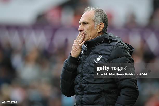 Francesco Guidolin the head coach / manager of Swansea City during the Premier League match between Swansea City and Liverpool at Liberty Stadium on...