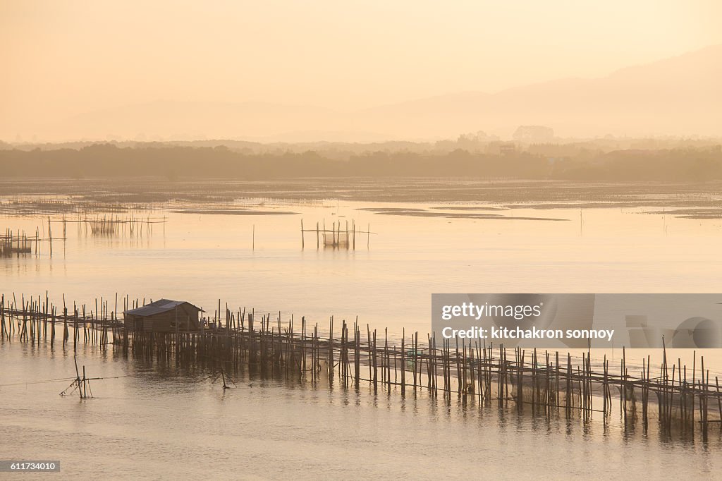 Fish farms, Fish cages at The estuary Laem Sing City