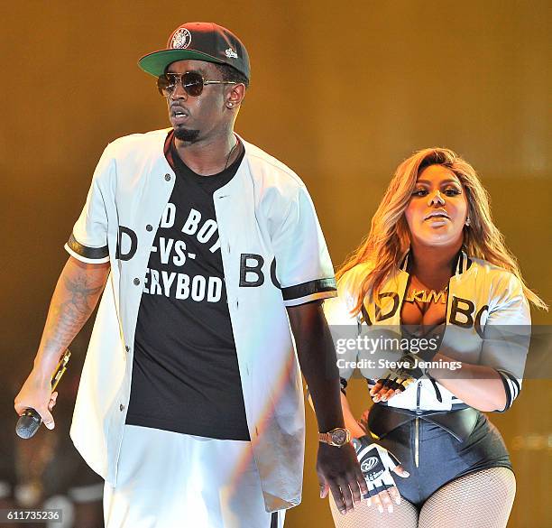 Sean "Puff Daddy" Combs and Lil' Kim perform at the Bad Boy Family Reunion Tour at ORACLE Arena on September 30, 2016 in Oakland, California.