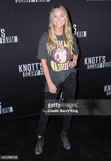 Actress Madison Iseman attends Knott's Scary Farm black carpet event at Knott's Berry Farm on September 30, 2016 in Buena Park, California.