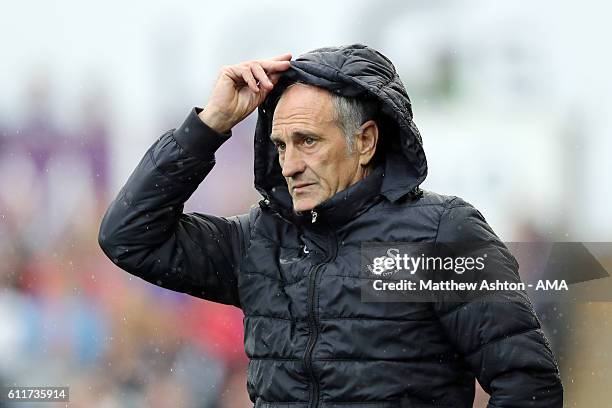 Francesco Guidolin the head coach / manager of Swansea City during the Premier League match between Swansea City and Liverpool at Liberty Stadium on...