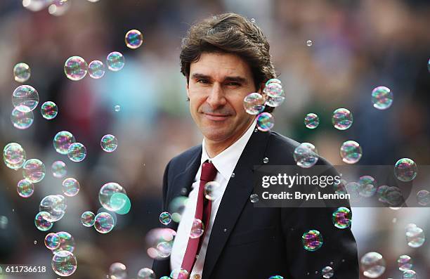 Aitor Karanka, Manager of Middlesbrough looks on during the Premier League match between West Ham United and Middlesbrough at London Stadium on...