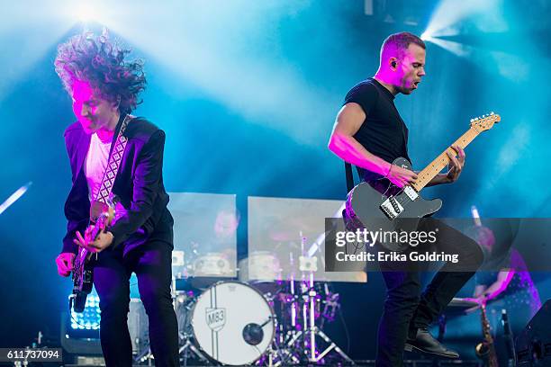 Jordan Lawler and Anthony Gonzalez of M83 perform at Zilker Park on September 30, 2016 in Austin, Texas.