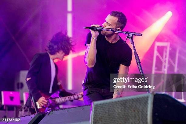 Jordan Lawler and Anthony Gonzalez of M83 perform at Zilker Park on September 30, 2016 in Austin, Texas.