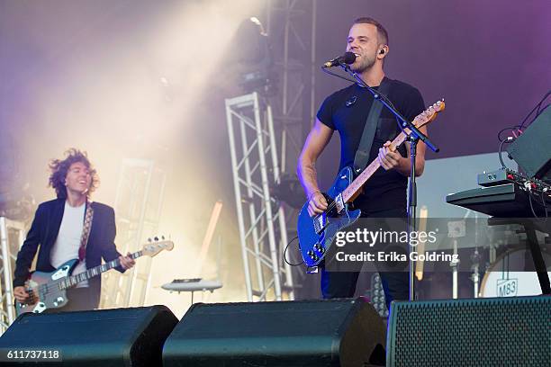 Jordan Lawler and Anthony Gonzalez of M83 perform at Zilker Park on September 30, 2016 in Austin, Texas.