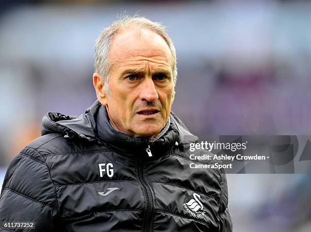 Swansea City manager Francesco Guidolin during the Premier League match between Swansea City and Liverpool at Liberty Stadium on October 1, 2016 in...