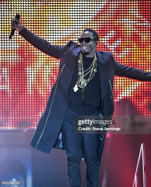 Sean "Puff Daddy" Combs performs at the Bad Boy Family Reunion Tour at ORACLE Arena on September 30, 2016 in Oakland, California.