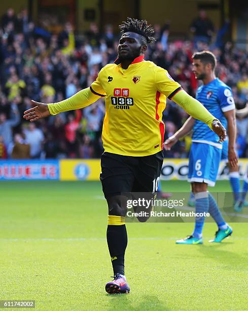 Isaac Success of Watford scores his sides second goal during the Premier League match between Watford and AFC Bournemouth at Vicarage Road on October...