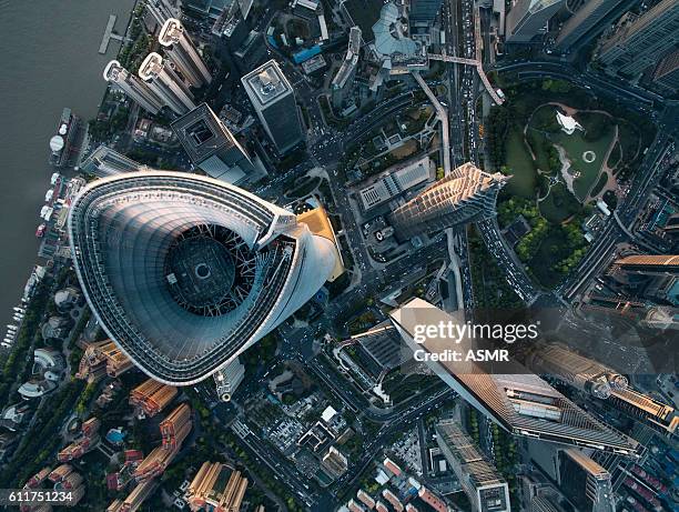 aerial view of shanghai - asia aerial stock pictures, royalty-free photos & images