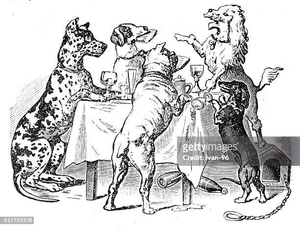 dogs party - old fashioned drink stock illustrations