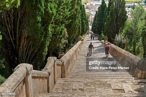 carrer del calvari, pollenca, mallorca - pollenca steps stock pictures, royalty-free photos & images