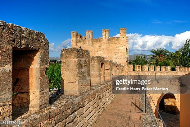 old city wall of alcudia, mallorca - alcudia stockfoto's en -beelden