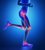 Knee, hip, ankle - running man leg scan in blue