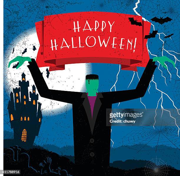 halloween frankenstein banner dunkelheit monster nacht text - chuwy stock-grafiken, -clipart, -cartoons und -symbole