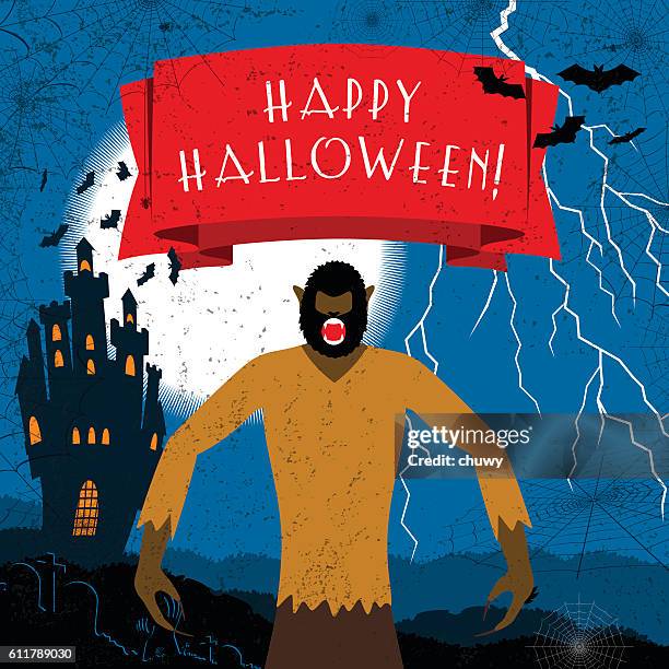 halloween wolf man werewolf banner darkness monster night text - werewolf vector stock illustrations