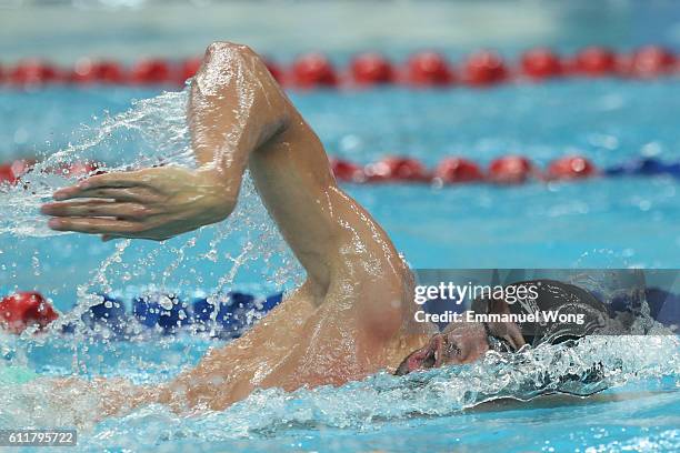 Pieter Timmers of Belgium competes in the Men's 200m freestyle final on day two of the FINA swimming world cup 2016 at Water Cube on October 1, 2016...