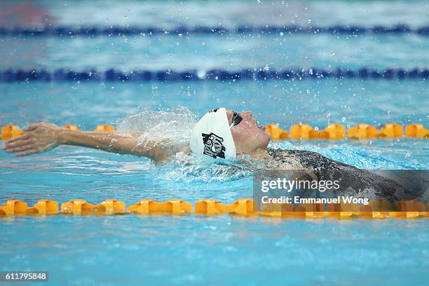 Katinka Hosszu of Hungary competes in the Women's 100m Backstroke final on day two of the FINA swimming world cup 2016 at Water Cube on October 1,...