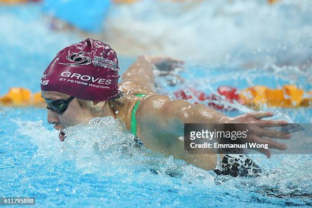 Madeline Groves of Australia competes in the Women's 200m butterfly final on day two of the FINA swimming world cup 2016 at Water Cube on October 1,...