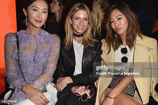 Chriselle Lim, Helena Bordon and Aimee Song attend the Elie Saab show as part of the Paris Fashion Week Womenswear Spring/Summer 2017 on October 1,...