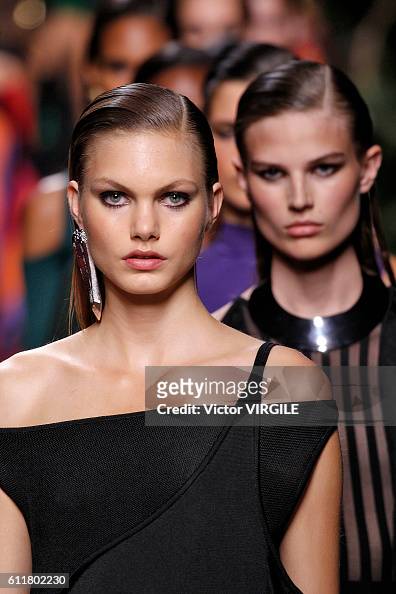 A model walks the runway during the Balmain Ready to Weat fashion ...