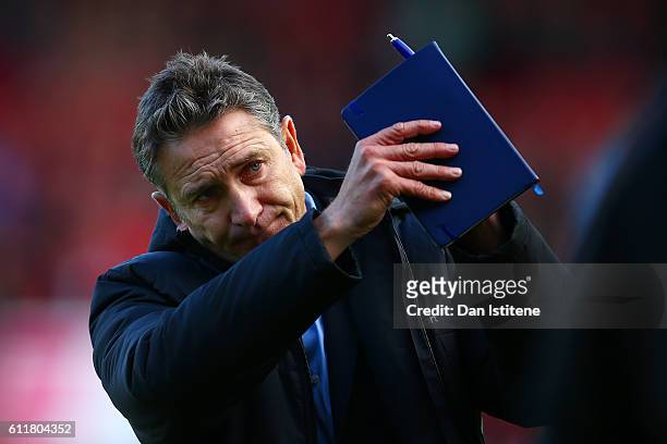 Nottingham Forest manager Philippe Montanier applauds the fans as he walks off the pitch after the Sky Bet Championship match between Bristol City...