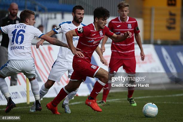 Nico Neidhart of Lotte and Cagatay Kader of Frankfurt compete for the ball during the 3 liga match between Sportfreudne Lotte and FSV Frankfurt at...