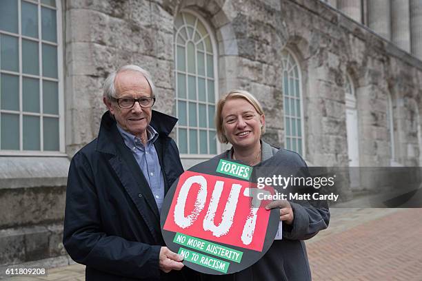 Film director Ken Loach and Natalie Bennett, former leader of the Green Party pose for a photograph outside the People's Assembly's People Conference...
